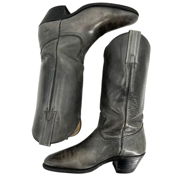 Vintage FRYE Cowboy Boots Men Size 9D Grey Gray Leather Western Rodeo Dress Boot - Picture 8 of 15